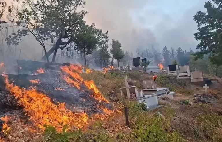 Alarm në Lezhë, zjarri në Ungrej u afrohet banesave dhe përfshin varrezat